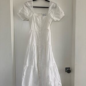 White Maxi Sundress with Puff Sleeves and Square Neck